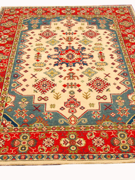 Hand knotted carpet Ghazni / Chubi beige / Red 200x155 cm