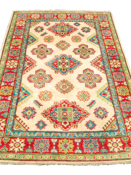 Hand knotted carpet Ghazni / Chubi beige / Red Colors 185x120 cm