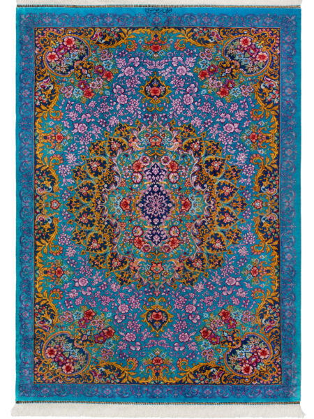 Qom Silk Rose Flower (Turquoise)