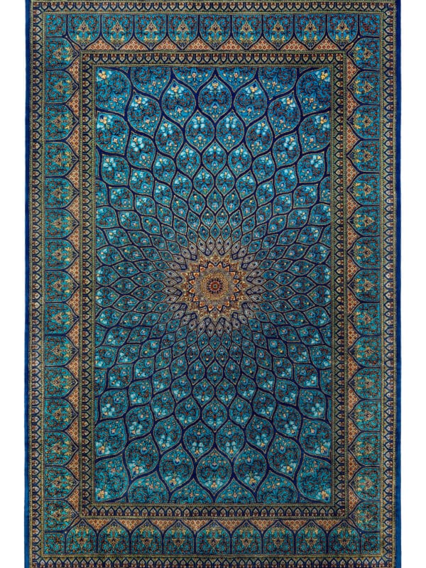 Qom Silk Single Domical Medallion Rug - Turquoise - photo 1 of 10