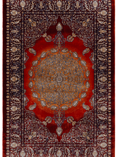Classic Floral Medallion Rug in Brown, machine-woven herbal-silk rug — full rug shown flat with the complete design