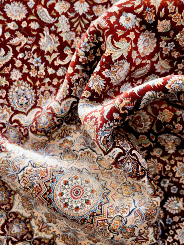 Garden Medallion Rug in Red, shown in a room setting