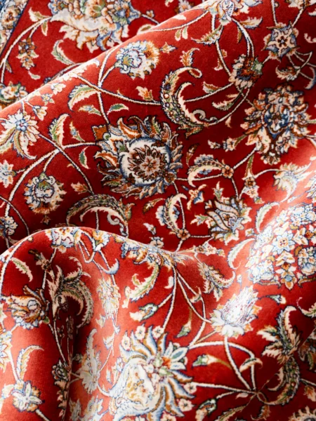 Royal Floral Arabesque Rug in Red, border and corner motifs shown in close detail
